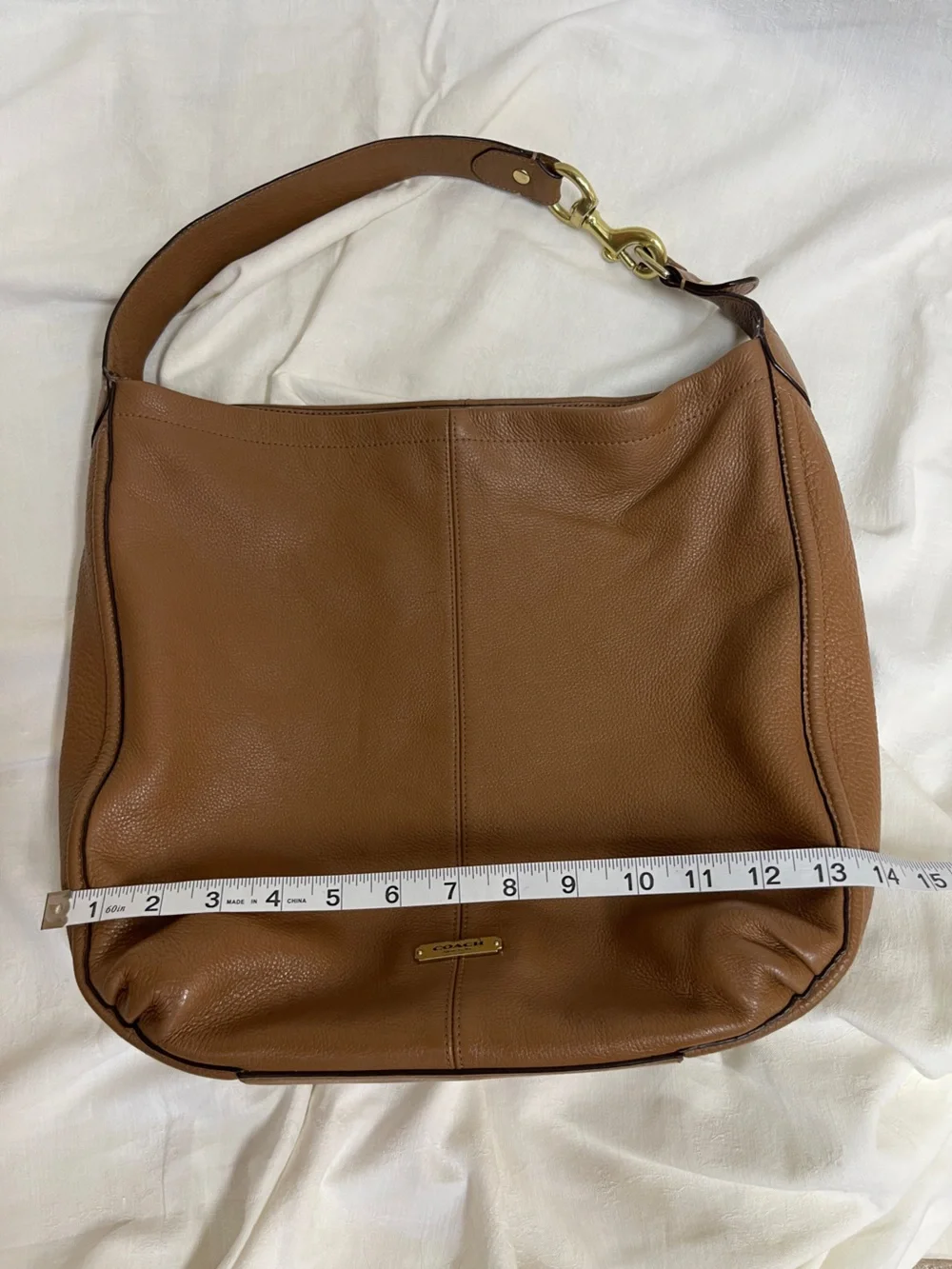 Coach Avery Brown Pebbled Leather Large Hobo Shoulder Bag Logo Plaque F23309